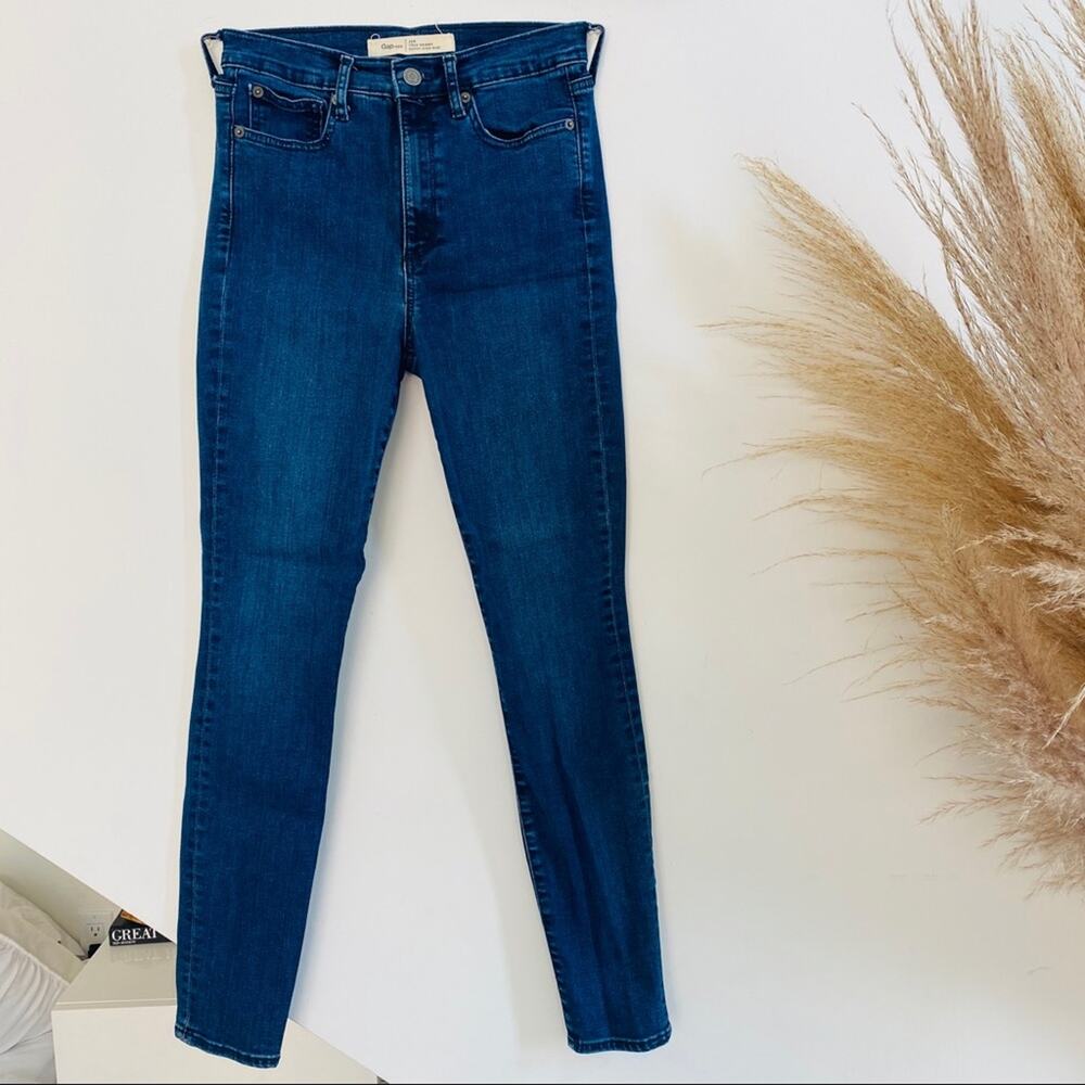 GAP Super High Rise True Blue Medium Dark Wash Denim Skinny Jeans 26
